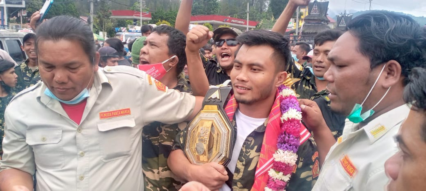 Pengurus Daerah Pemuda Panca Marga Sumut Sambut Eperaim Ginting Sang Juara MMA