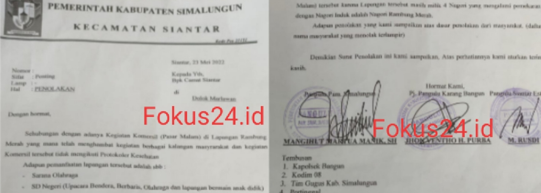 Surat Edaran Tiga Pangulu Nagori Tolak Pasar Malam di Lapangan SD Rambung Merah Beredar