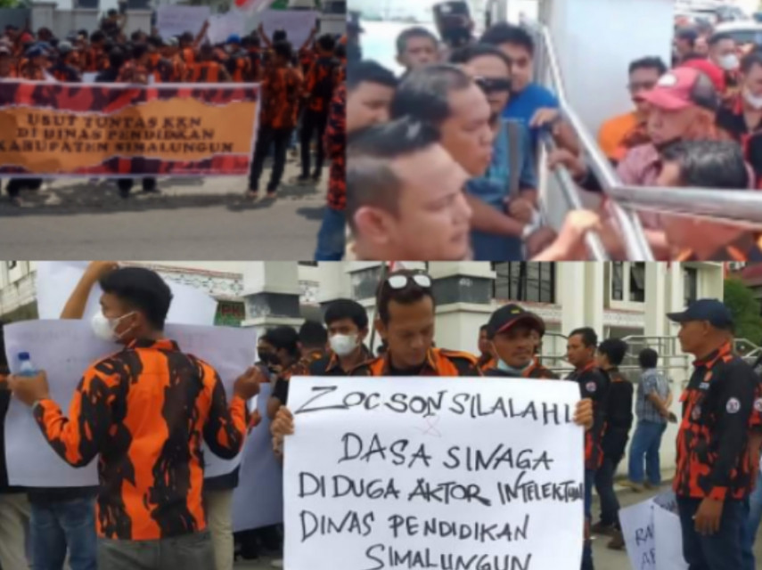 Unjuk Rasa Jilid Tiga Usut Tuntas KKN Disdik, Kali Ini Sapma Didampingi MPC PP Simalungun Tanpa Slogan Poster Bertuliskan \'Zocson dan Dasa\'